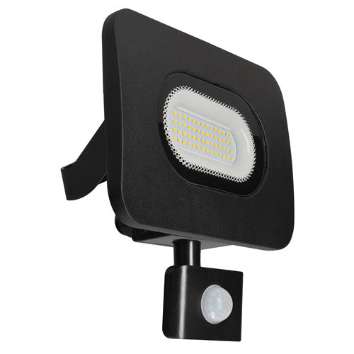Meridian 30W LED Slim Curved Floodlight with Integrated Junction Box & PIR Black