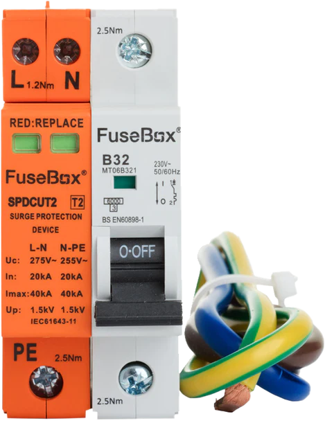 FuseBox Type 2 Surge Protection Device with 32A MCB & Cables
