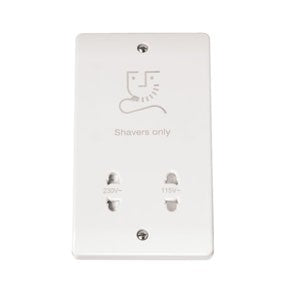 2-Gang Dual Voltage Shaver Socket 115V / 230V White
