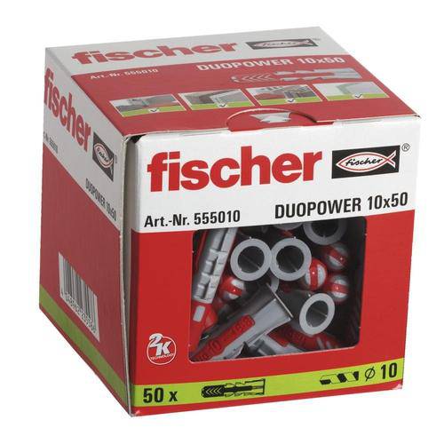 Fischer DUOPOWER 10x50 Universal Plugs Expanding Fixings Box Of 50