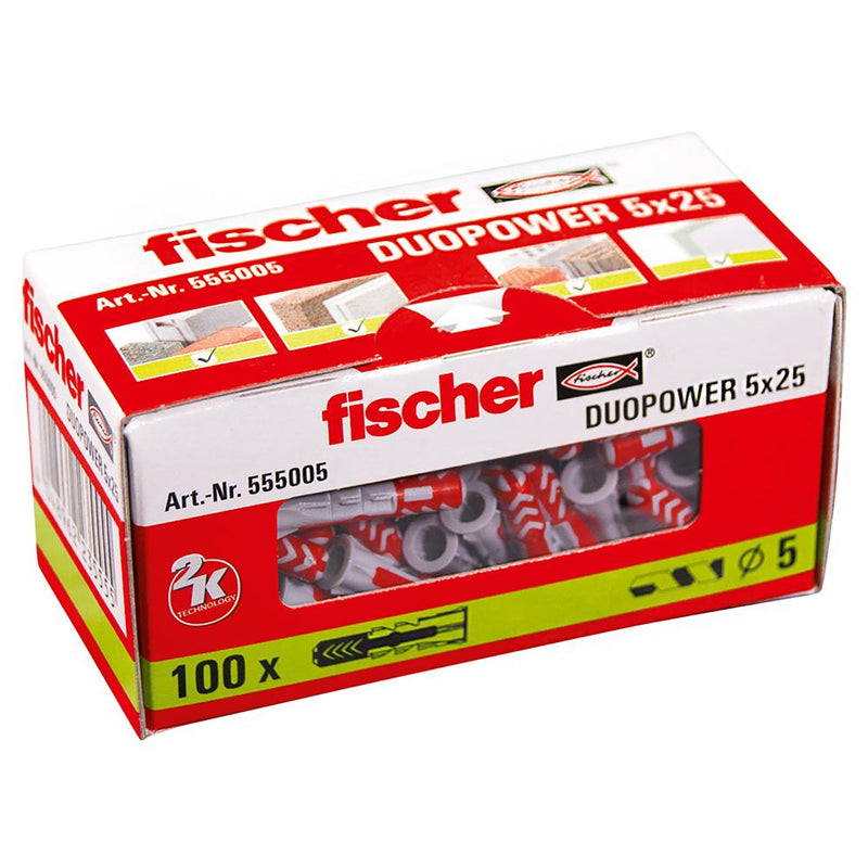 Fischer DUOPOWER 5x25 Universal Plugs Expanding Fixings Box Of 100