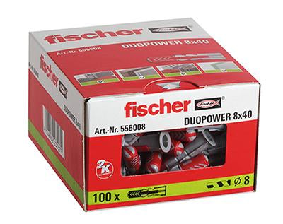 Fischer DUOPOWER 8x40 Universal Plugs Expanding Fixings Box Of 100