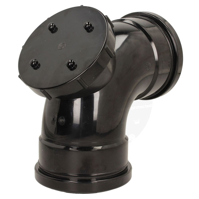 Soil 110mm Double Socket 90 Degree Access Bend Black