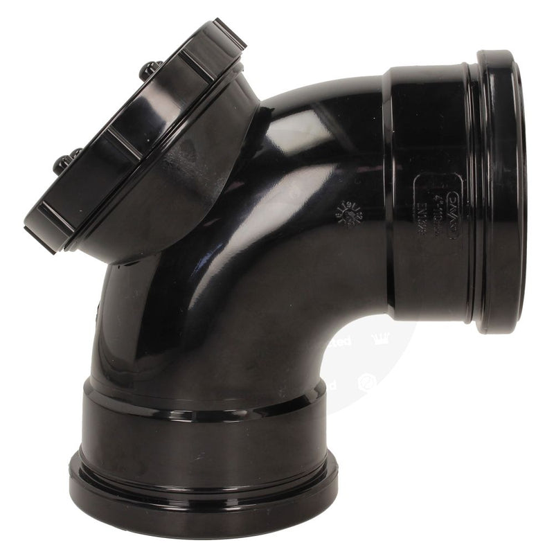 Soil 110mm Double Socket 90 Degree Access Bend Black