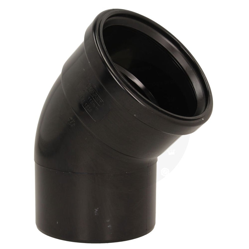 Soil 110mm Single Socket 45 Degree Bend Black