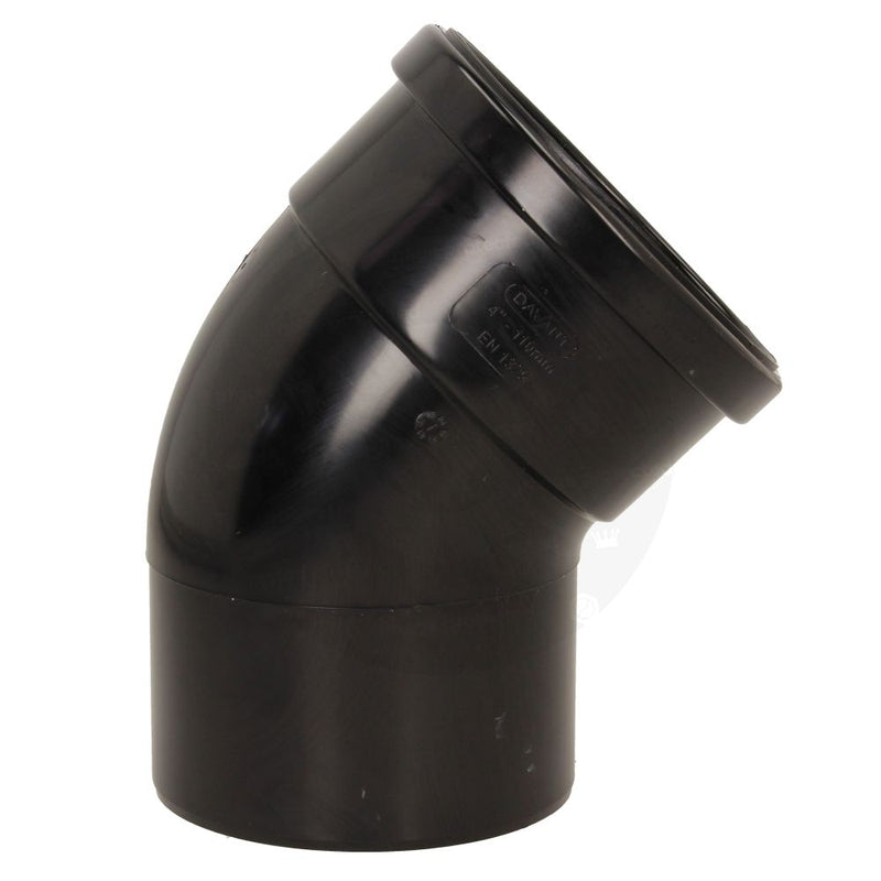 Soil 110mm Single Socket 45 Degree Bend Black